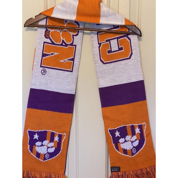 Clemson Tigers Purple Orange White Men's Scarf 7.5x63 Inches Ruffneck Scaves - Picture 5 of 6